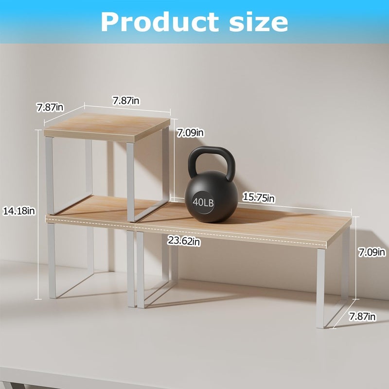 Aothia Wood Desktop Shelf for Top of Desk - 2-Tier Adjustable Bookshelf Organizer, Freestanding Stackable Shelves for Office, Home, Kitchen Counter (Oak) - Image 2